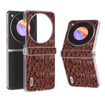 For ZTE nubia Flip ABEEL Three Parts Frosted Transparent Frame Genuine Leather Canopy Phone Case(Brown)