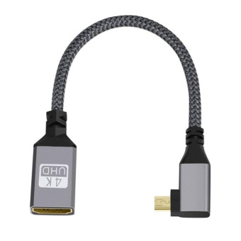 Micro HDMI Male Elbow to HDMI Female 4K UHD 18Gbps Connection Cable, Length:20cm(Grey)