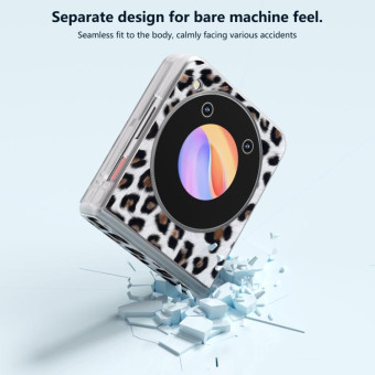 For ZTE nubia Flip ABEEL Three Parts Frosted Transparent Frame Leopard Pattern Phone Case(Silver Leopard)