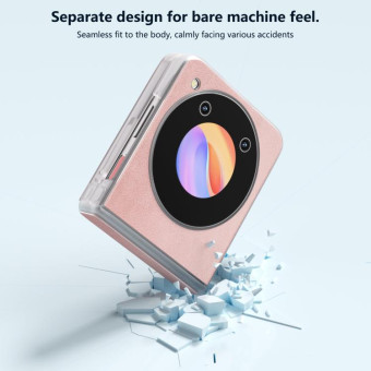 For ZTE nubia Flip ABEEL Three Parts Frosted Transparent Frame Two-color Calf Texture PU Phone Case(Pink)