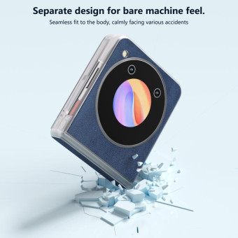 For ZTE nubia Flip ABEEL Three Parts Frosted Transparent Frame Two-color Calf Texture PU Phone Case(Blue)