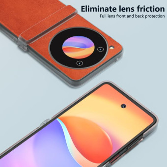 For ZTE nubia Flip ABEEL Three Parts Frosted Transparent Frame Two-color Calf Texture PU Phone Case(Brown)