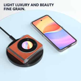 For ZTE nubia Flip ABEEL Three Parts Frosted Transparent Frame Two-color Calf Texture PU Phone Case(Brown)