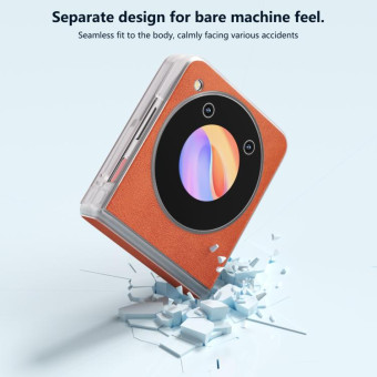 For ZTE nubia Flip ABEEL Three Parts Frosted Transparent Frame Two-color Calf Texture PU Phone Case(Brown)