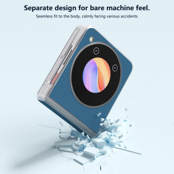 For ZTE nubia Flip ABEEL Three Parts Frosted Transparent Frame Genuine Leather Silky Phone Case(Blue)