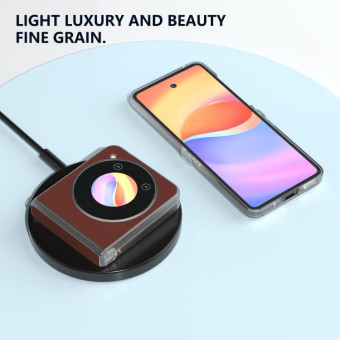 For ZTE nubia Flip ABEEL Three Parts Frosted Transparent Frame Genuine Leather Silky Phone Case(Coffee)