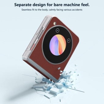 For ZTE nubia Flip ABEEL Three Parts Frosted Transparent Frame Genuine Leather Silky Phone Case(Coffee)