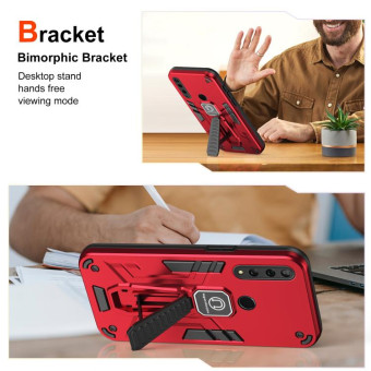 For Huawei Y9 Prime 2019 2 in 1 Shockproof Holder Phone Case(Red)
