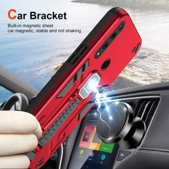 For Huawei Y9 Prime 2019 2 in 1 Shockproof Holder Phone Case(Red)