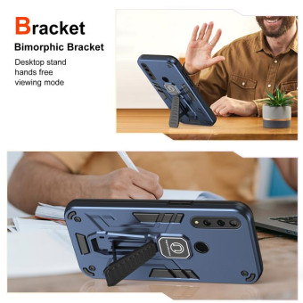 For Huawei Y9 Prime 2019 2 in 1 Shockproof Holder Phone Case(Blue)