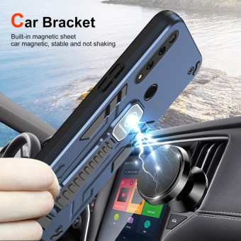 For Huawei Y9 Prime 2019 2 in 1 Shockproof Holder Phone Case(Blue)