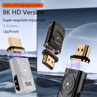 8K 60Hz HDTV to HDTV Side Bend Magnetic Converter(Sliver Left Bend)