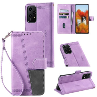 For Honor 200 Lite TTUDRCH Embossed Line Splicing Leather Phone Case(Purple)