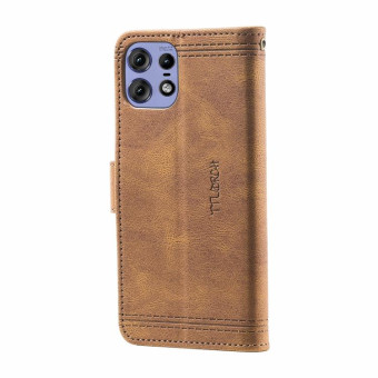 For Motorola Edge 50 Pro TTUDRCH Embossed Line Splicing Leather Phone Case(Brown)