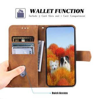 For Motorola Edge 50 Pro TTUDRCH Embossed Line Splicing Leather Phone Case(Brown)