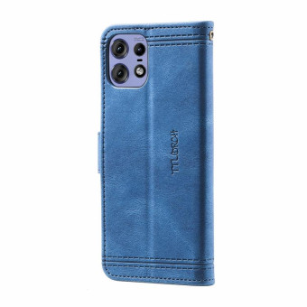 For Motorola Edge 50 Pro TTUDRCH Embossed Line Splicing Leather Phone Case(Blue)