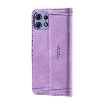 For Motorola Edge 50 Pro TTUDRCH Embossed Line Splicing Leather Phone Case(Purple)