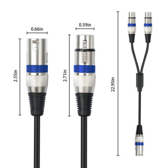2055YMFF-05 XLR 3pin Male to Dual Female Audio Cable, Length: 50cm(Black+Black)