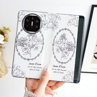 For Huawei Mate X5 / X2 Sketching Flowers Flip Leather Phone Case(Black)