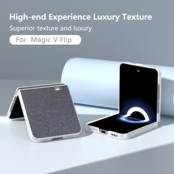 For Honor Magic V Flip PC Frosted Transparent Gradient Glitter Powder Phone Case(Black)