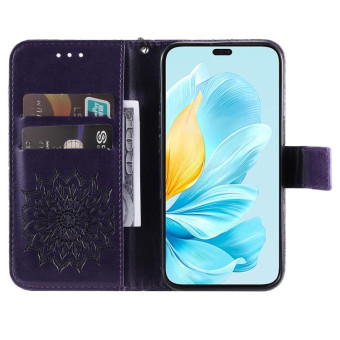 For Honor 200 Lite Global Embossed Sunflower Pattern Flip Leather Phone Case(Purple)