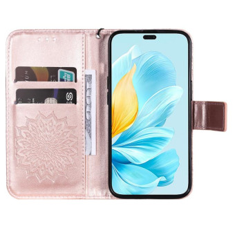 For Honor 200 Lite Global Embossed Sunflower Pattern Flip Leather Phone Case(Rose Gold)