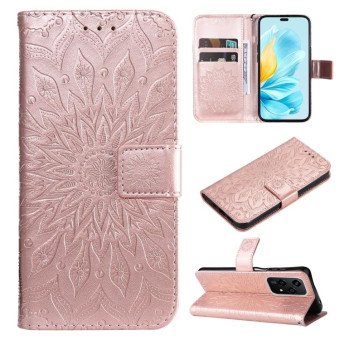 For Honor 200 Lite Global Embossed Sunflower Pattern Flip Leather Phone Case(Rose Gold)