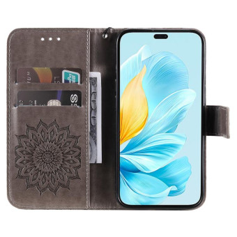 For Honor 200 Lite Global Embossed Sunflower Pattern Flip Leather Phone Case(Grey)