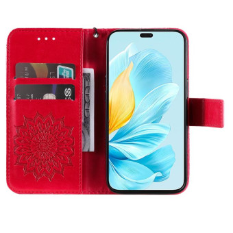 For Honor 200 Lite Global Embossed Sunflower Pattern Flip Leather Phone Case(Red)