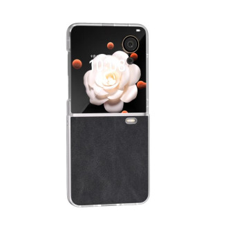 For Honor Magic V Flip PU Leather Frosted Transparent Edge Phone Case(Black)