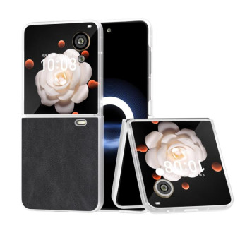 For Honor Magic V Flip PU Leather Frosted Transparent Edge Phone Case(Black)