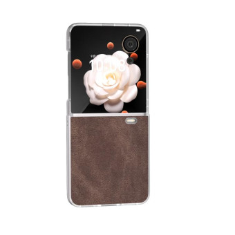 For Honor Magic V Flip PU Leather Frosted Transparent Edge Phone Case(Coffee)