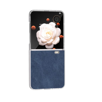 For Honor Magic V Flip PU Leather Frosted Transparent Edge Phone Case(Blue)