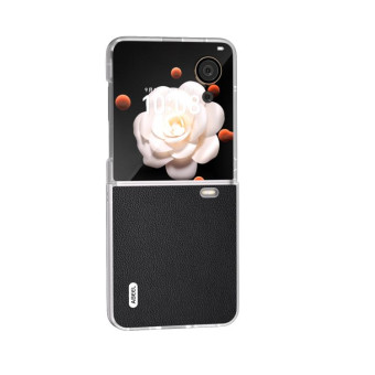 For Honor Magic V Flip ABEEL Genuine Leather Elegant Frosted Transparent Edge Phone Case(Black)