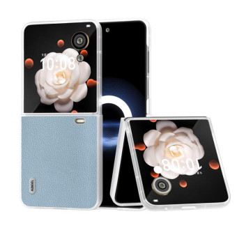 For Honor Magic V Flip ABEEL Frosted Transparent Frame Genuine Leather Mino Phone Case(Blue)