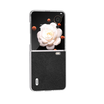 For Honor Magic V Flip ABEEL Frosted Transparent Frame Genuine Leather Mino Phone Case(Black)