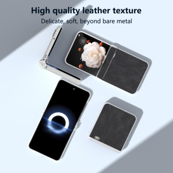 For Honor Magic V Flip Three Parts PU Leather Frosted Transparent Edge Phone Case(Black)