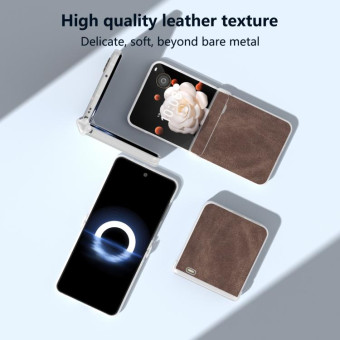 For Honor Magic V Flip Three Parts PU Leather Frosted Transparent Edge Phone Case(Coffee)