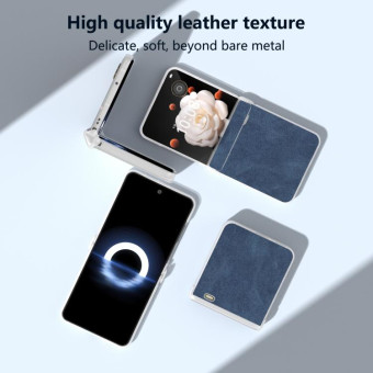 For Honor Magic V Flip Three Parts PU Leather Frosted Transparent Edge Phone Case(Blue)