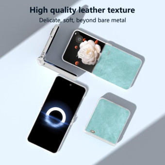 For Honor Magic V Flip Three Parts PU Leather Frosted Transparent Edge Phone Case(Light Blue)