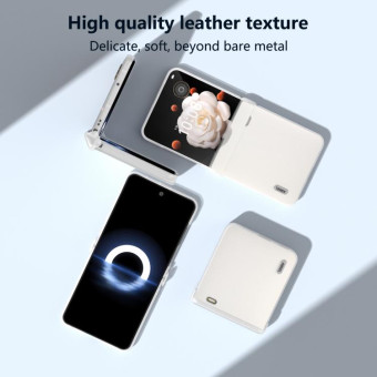 For Honor Magic V Flip Three Parts Genuine Leather Elegant Frosted Transparent Edge Phone Case(White)