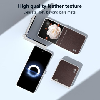 For Honor Magic V Flip Three Parts Genuine Leather Elegant Frosted Transparent Edge Phone Case(Coffee)