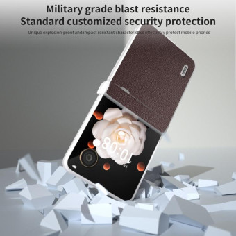 For Honor Magic V Flip Three Parts Genuine Leather Elegant Frosted Transparent Edge Phone Case(Coffee)