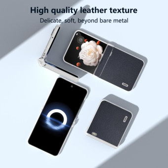 For Honor Magic V Flip Three Parts Genuine Leather Elegant Frosted Transparent Edge Phone Case(Blue)