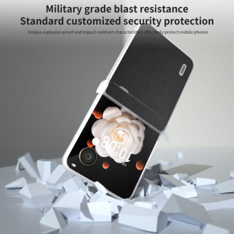 For Honor Magic V Flip Three Parts Genuine Leather Elegant Frosted Transparent Edge Phone Case(Black)