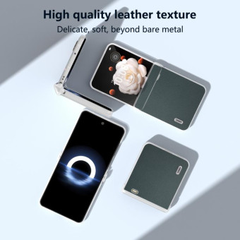 For Honor Magic V Flip Three Parts Genuine Leather Elegant Frosted Transparent Edge Phone Case(Green)