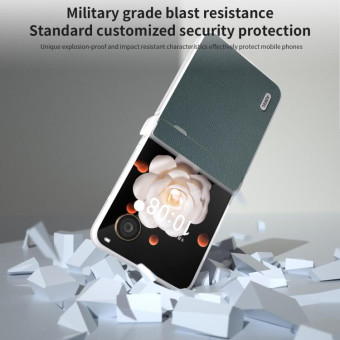 For Honor Magic V Flip Three Parts Genuine Leather Elegant Frosted Transparent Edge Phone Case(Green)
