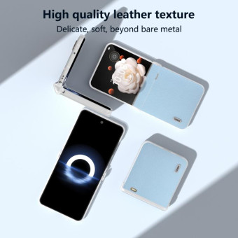 For Honor Magic V Flip Three Parts Genuine Leather Elegant Frosted Transparent Edge Phone Case(Sky Blue)