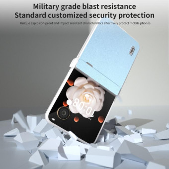 For Honor Magic V Flip Three Parts Genuine Leather Elegant Frosted Transparent Edge Phone Case(Sky Blue)