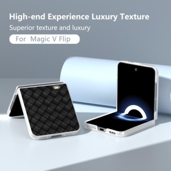 For Honor Magic V Flip Frosted Translucent Frame Woven Texture PU Phone Case(Black)